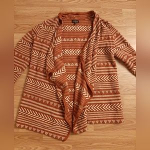 Lucky Brand Orange and White Aztec Open Front Cardigan Size Medium